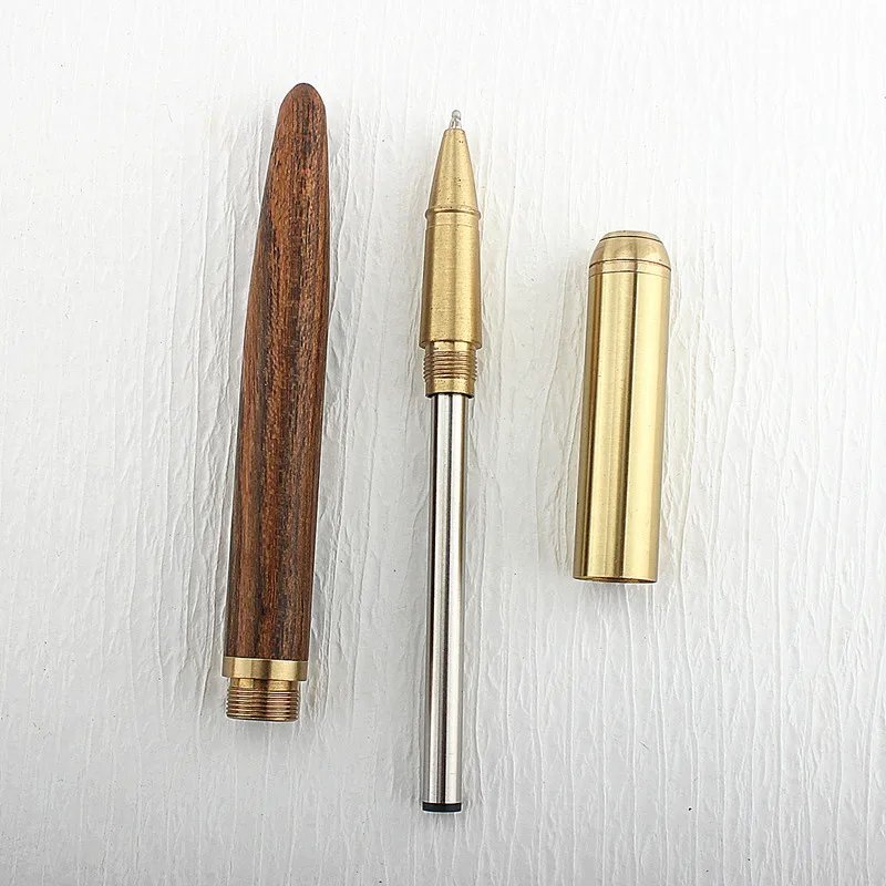 High Quality Brass Roller Ball Pen Ebony Wood Spin Stationery Office School Supplies Signature Ink Pens New