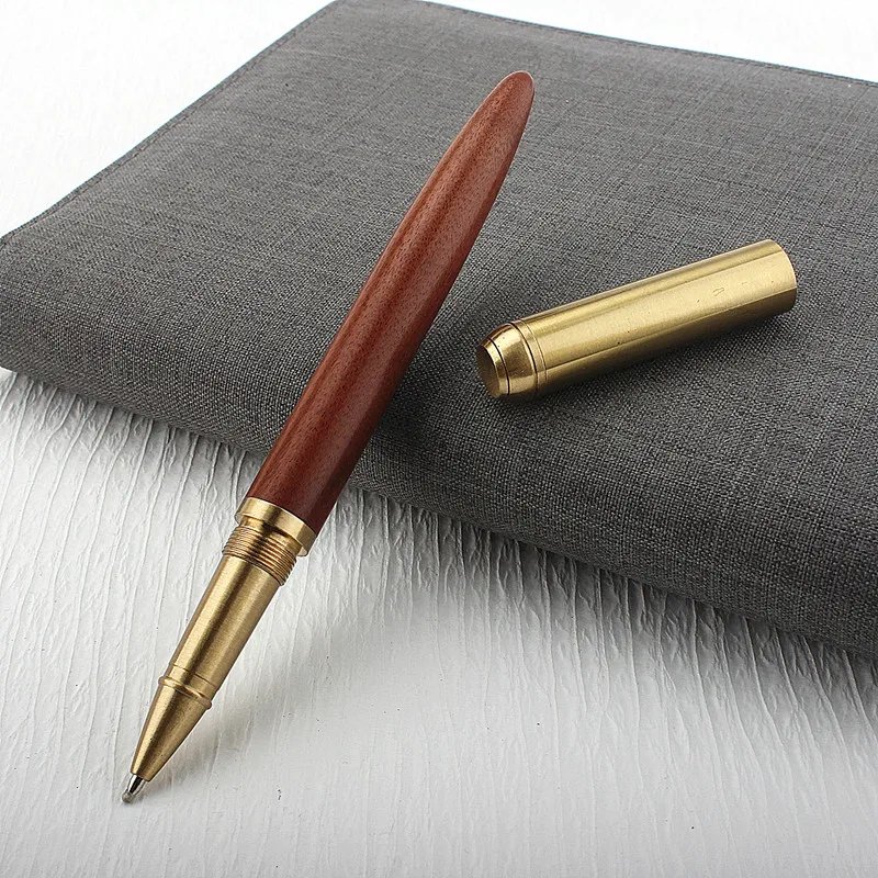 High Quality Brass Roller Ball Pen Ebony Wood Spin Stationery Office School Supplies Signature Ink Pens New