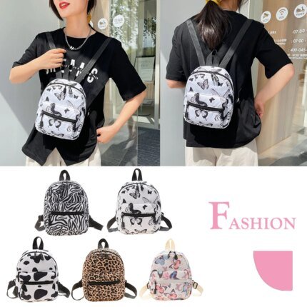1Pc Women Backpack Preppy Style Animal Pattern Printing Backpack Large Capacity Handbags Nylon Material College School Knapsacks