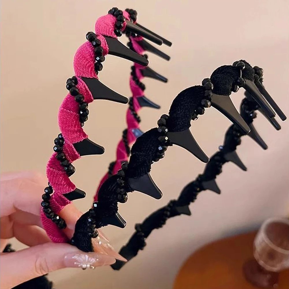 Vintage Velvet Pearl Wave Top Hairband Anti-Slip Toothed Hairband For Women Girls Fashion Sweet Hair Accessories Scrunchies Hoop