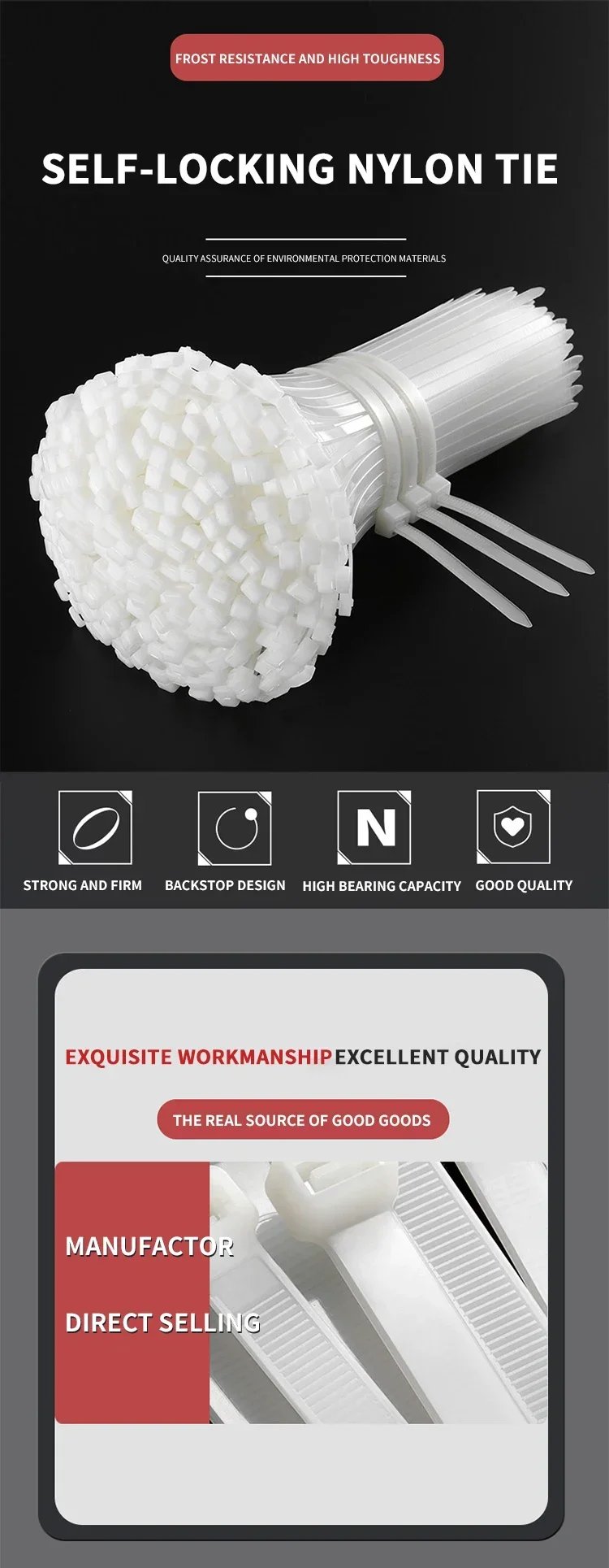 500/1000PCS/bag Self-locking Plastic Nylon Tie White Zip Wraps Strap Nylon Cable Tie Set Fastening Ring Loop Wire Wrap