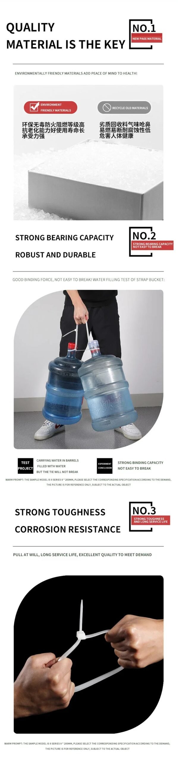 500/1000PCS/bag Self-locking Plastic Nylon Tie White Zip Wraps Strap Nylon Cable Tie Set Fastening Ring Loop Wire Wrap