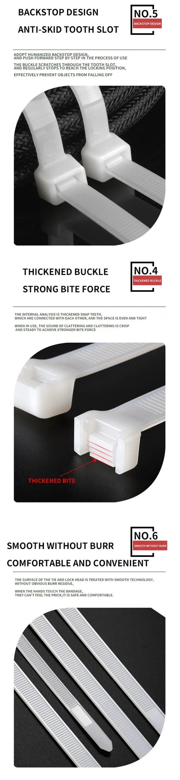 500/1000PCS/bag Self-locking Plastic Nylon Tie White Zip Wraps Strap Nylon Cable Tie Set Fastening Ring Loop Wire Wrap